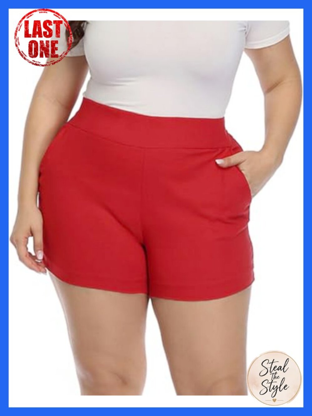 Plus Size High Rise Chino Shorts 4" Inseam Stretch Casual Summer